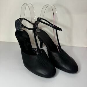 Veronique Branquinho black leather T-strap kitten heels WOMENS 36.5